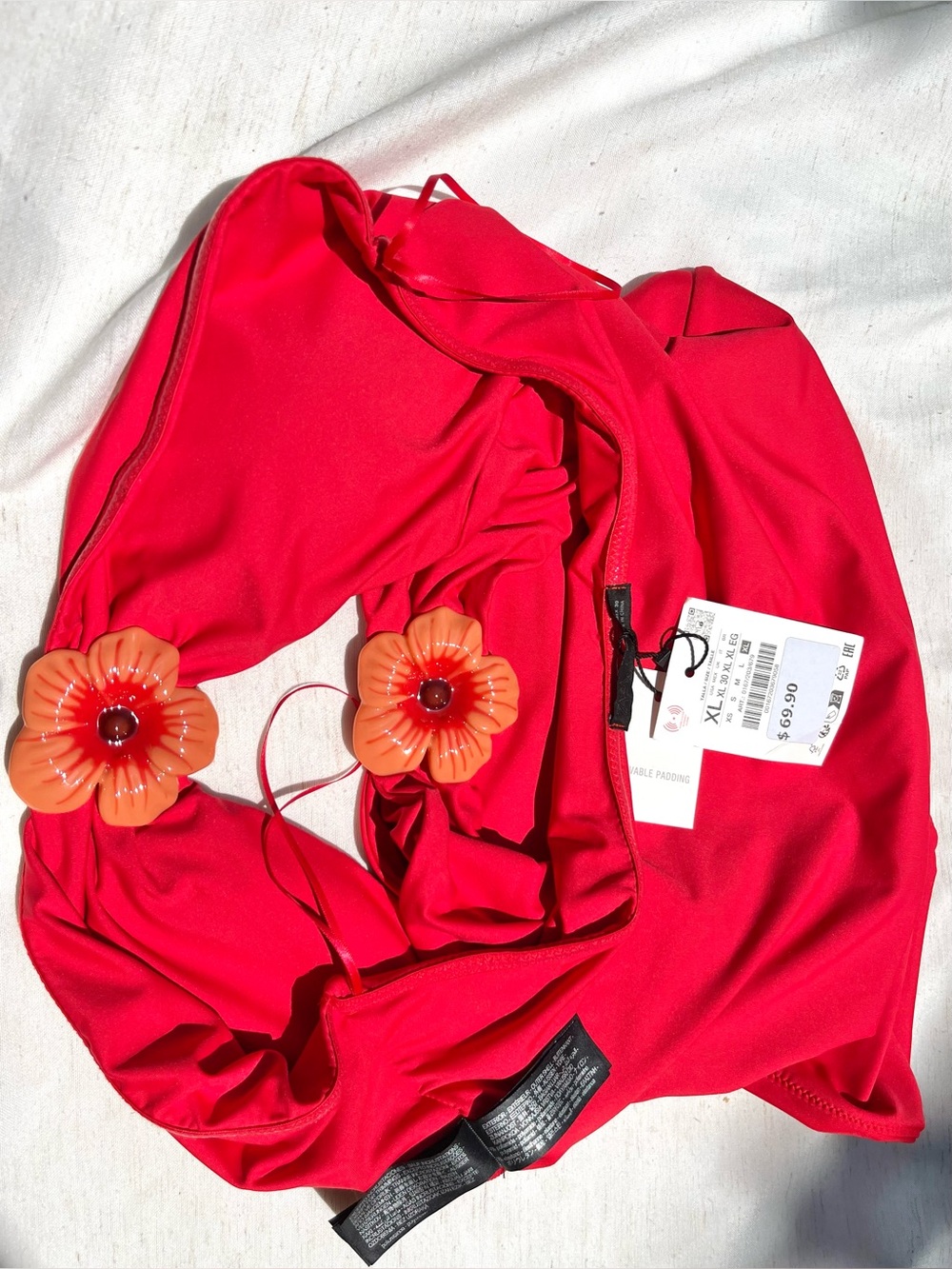 Zara Orange Cutout Floral Bandeau One Piece Swimming Suit 0167/203/679 Size XL - Picture 9 of 9
